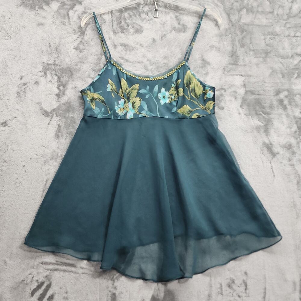 Vintage Secret‎ Treasures Chemise Womens M Green Floral Satin Chiffon Babydoll
